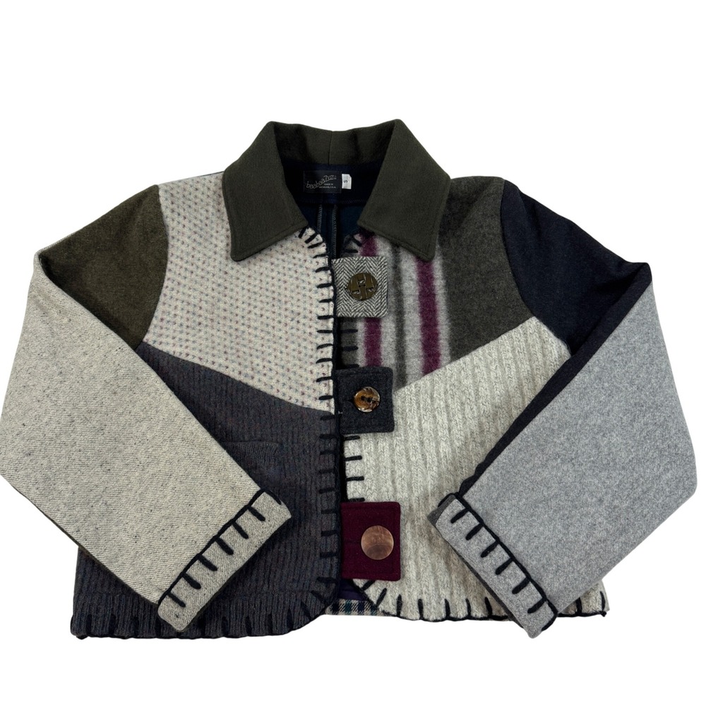 Baabaazuzu Wool Patchwork Jacket S Upcycled Artisan Mixed Media Boho Whimsical‎